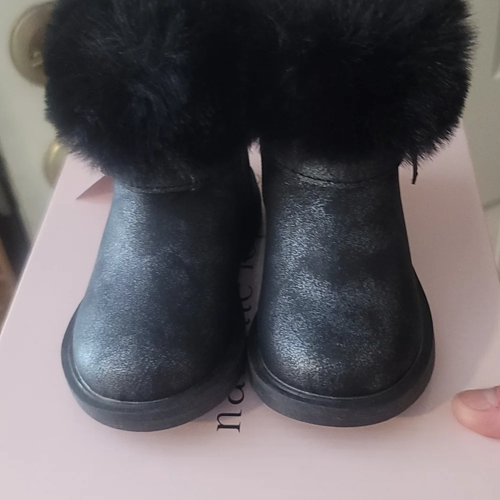 NANETTE LEPORE GIRLS TODDLER FAUX FUR SPARKLE BOOTS: BLACK: NIB: SZ 5